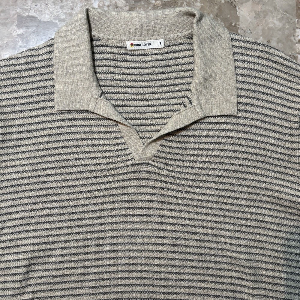 Marine Layer Shirt Mens Small Brown Tan Liam Sweater Polo Johnny Collar Merino